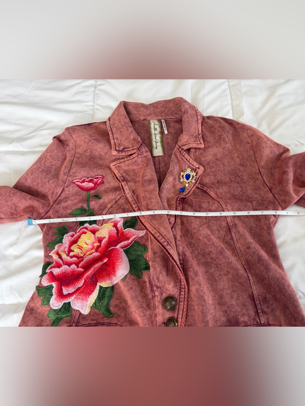 NWOT Aratta Silent Journey- Marion Mineral Wash Colonel Jacket with Embroidery - Picture 12 of 16